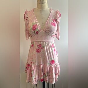 LoveShackFancy Pink Ruffle Jersey Mini Dress